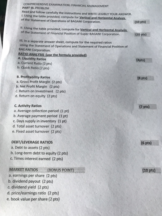 Solved PROBLEM NO. 1-FINANCIAL STATEMENT ANALYSIS Read and | Chegg.com
