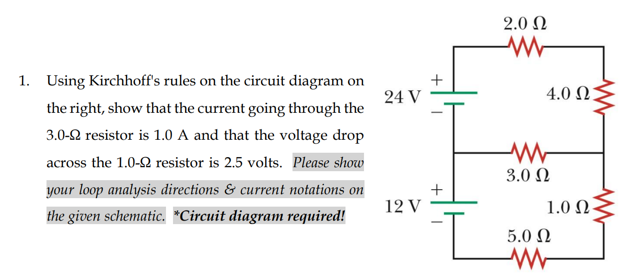 Solved 1. ﻿Using Kirchhoff's rules on the circuit diagram on