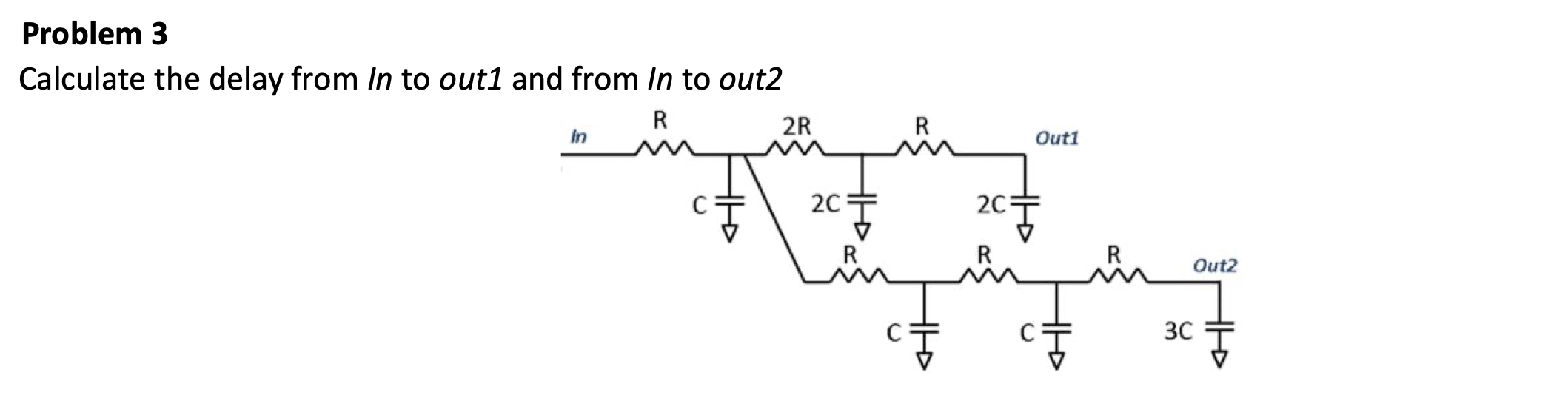 Solved Problem 3 Calculate the delay from In to out1 and | Chegg.com