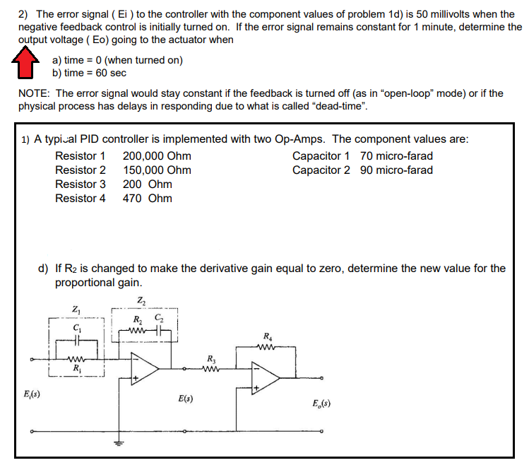 Solved 2) The error signal (Ei ) to the controller with the | Chegg.com