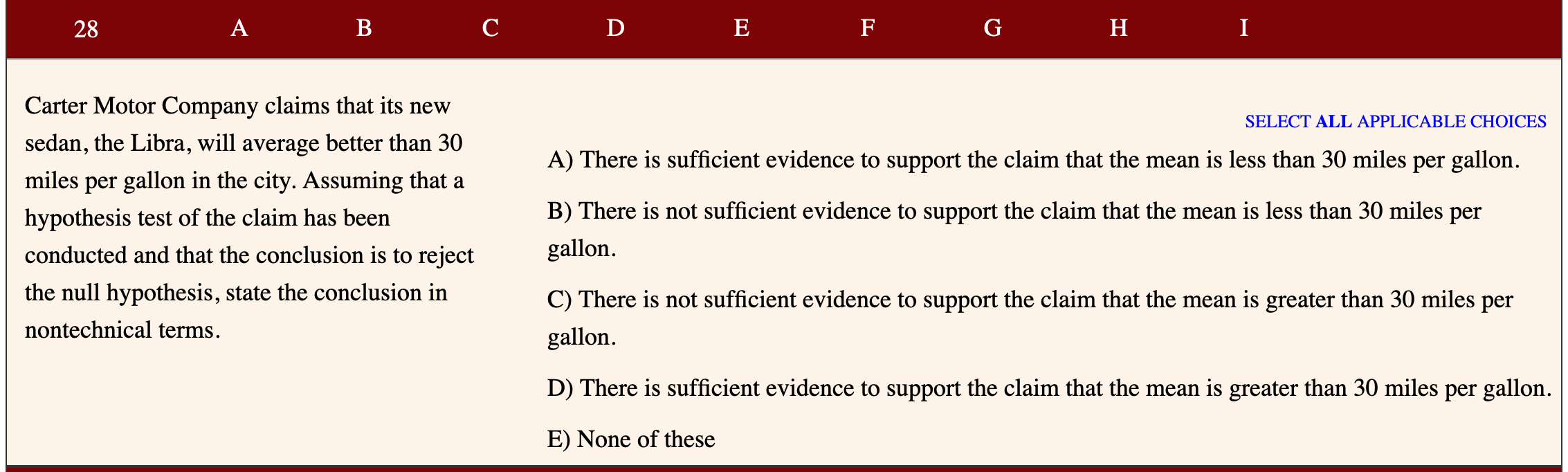 Solved 20 A B C D E F G H I SELECT ALL APPLICABLE CHOICES A) | Chegg.com