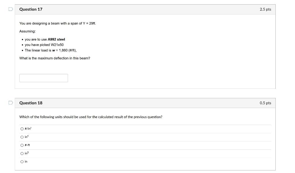 Solved Question 17 2.5 pts You are designing a beam with a | Chegg.com