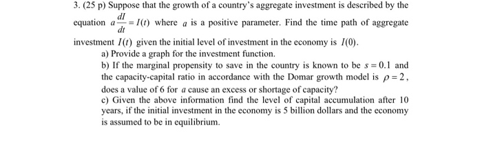 Solved 3. (25 p) Suppose that the growth of a country's | Chegg.com