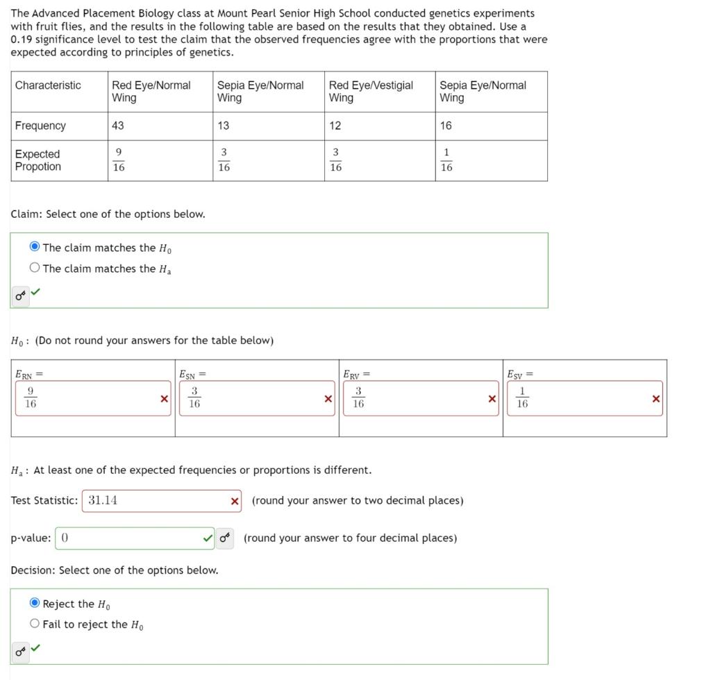 Solved The Advanced Placement Biology Class At Mount Pearl | Chegg.com