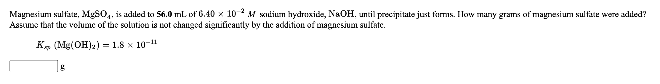 Solved Magnesium Sulfate Mgso4 Is Added To 560 Ml Of 640 2513