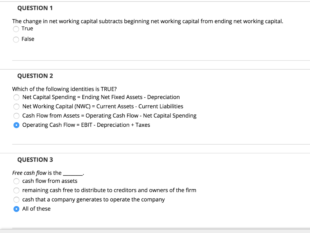 Solved QUESTION1 The change in net working capital subtracts