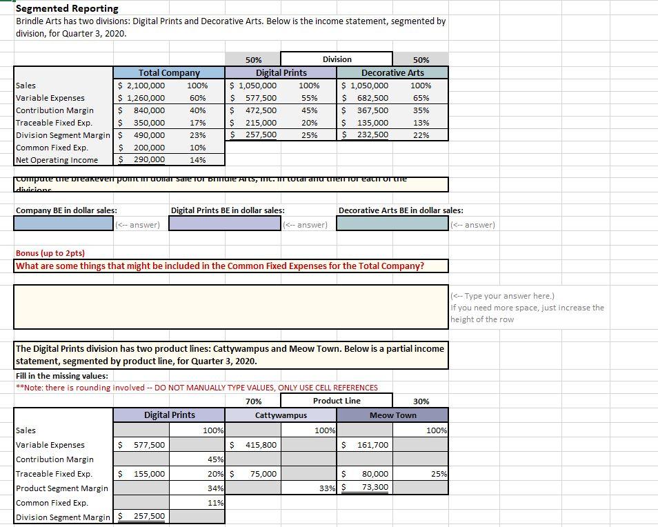 Segmented Reporting Brindle Arts has two divisions: | Chegg.com