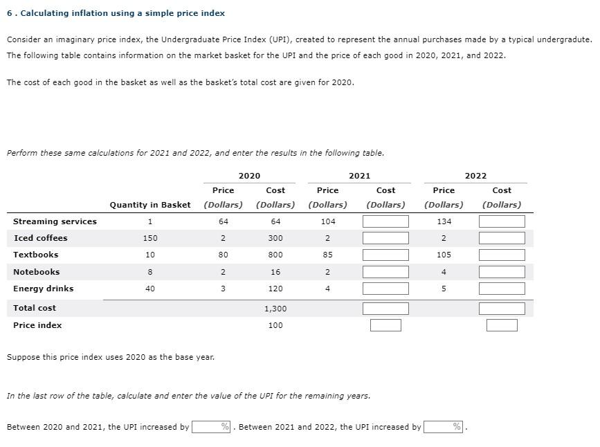 Solved 6 calculating inflation using a simple price index chegg