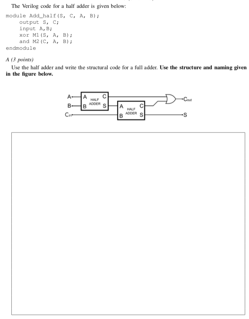 Solved The Verilog Code For A Half Adder Is Given Below: | Chegg.com