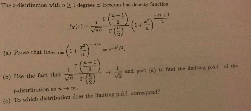 Solved The T Distribution With N 1 Degrees Of Freedom Ha Chegg Com