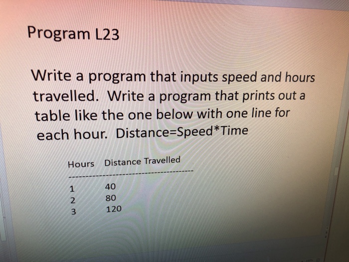 Solved Program L23 Write a program that inputs speed and | Chegg.com