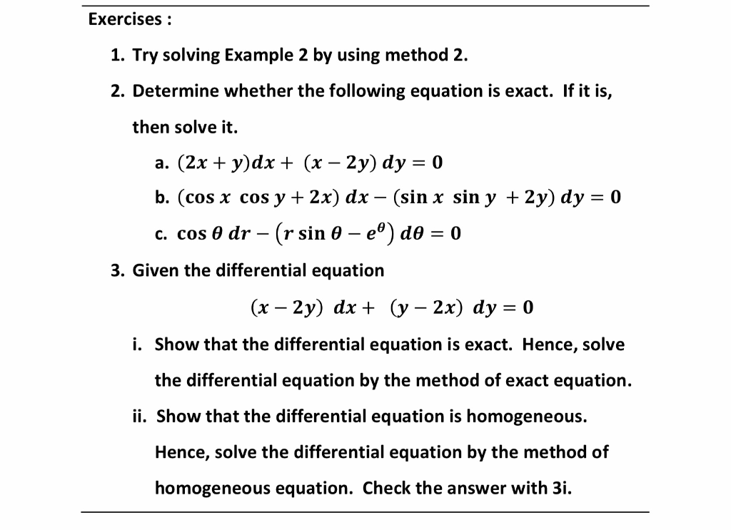 Solved Exercises : 1. Try solving Example 2 by using method | Chegg.com