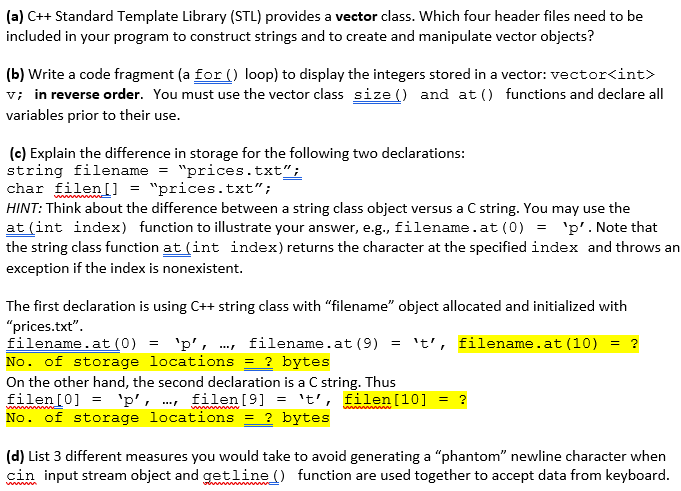 Solved (a) C++ Standard Template Library (STL) provides a | Chegg.com