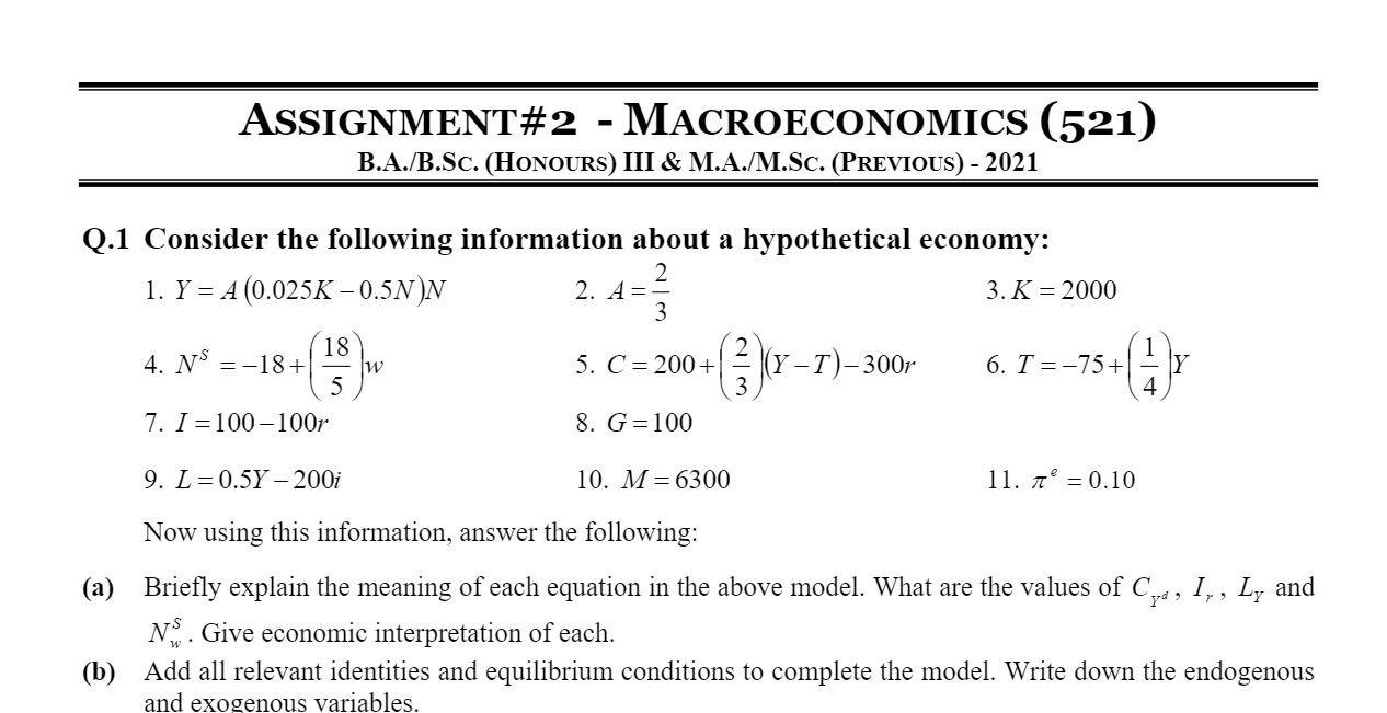 Solved ASSIGNMENT#2 - MACROECONOMICS (521) B.A./B.Sc. | Chegg.com