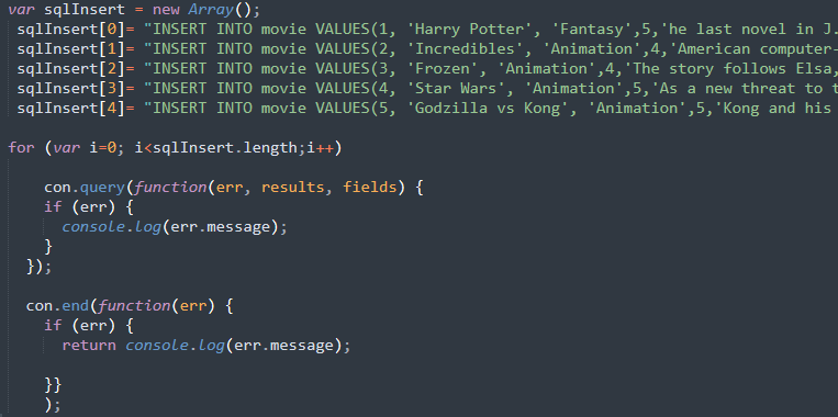 Solved var sqlInsert = new Array(); sqlInsert[0] = "INSERT | Chegg.com