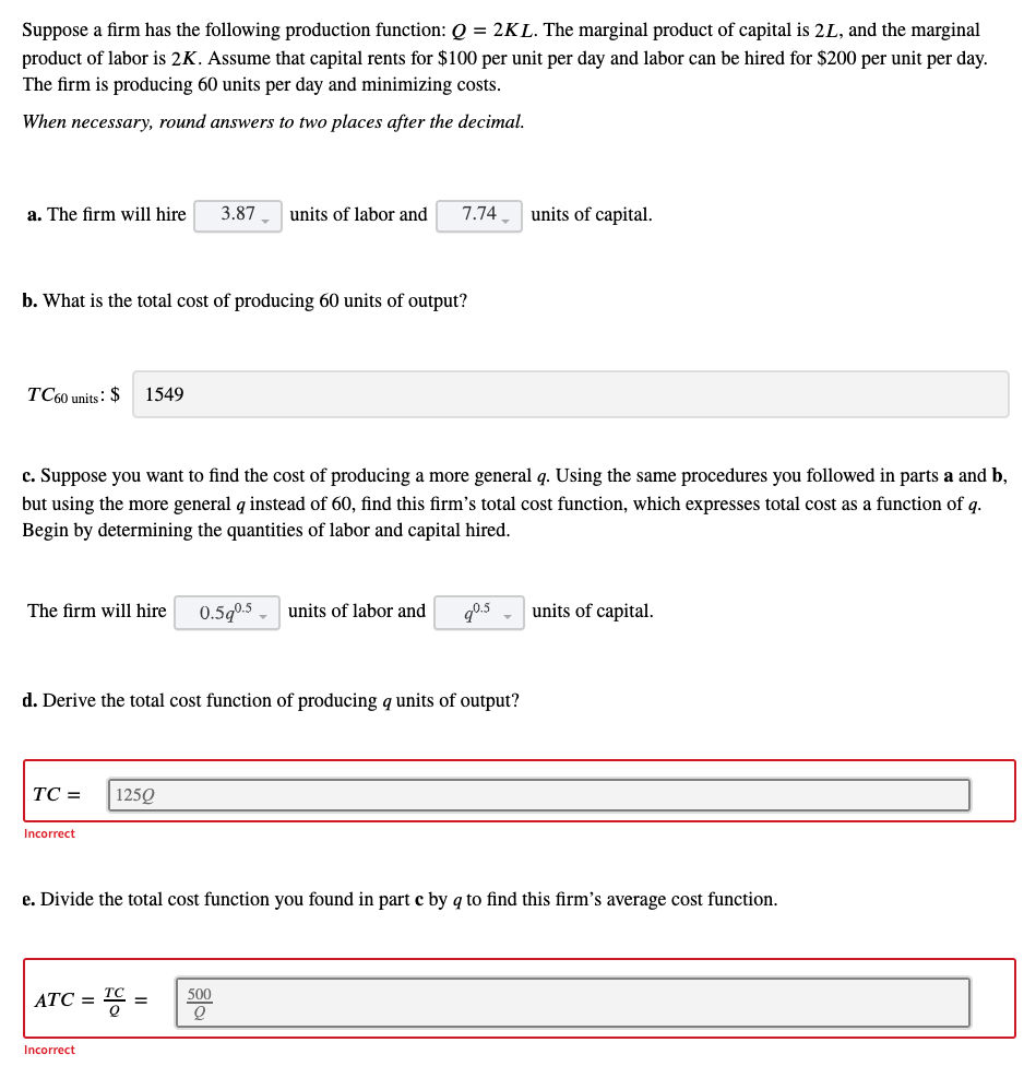 Solved Suppose a firm has the following production function: | Chegg.com