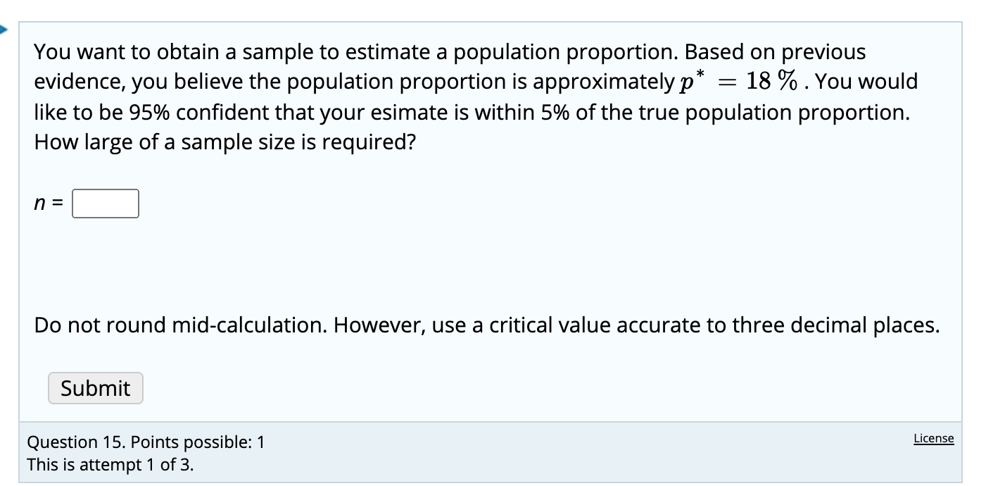 Solved = You want to obtain a sample to estimate a | Chegg.com