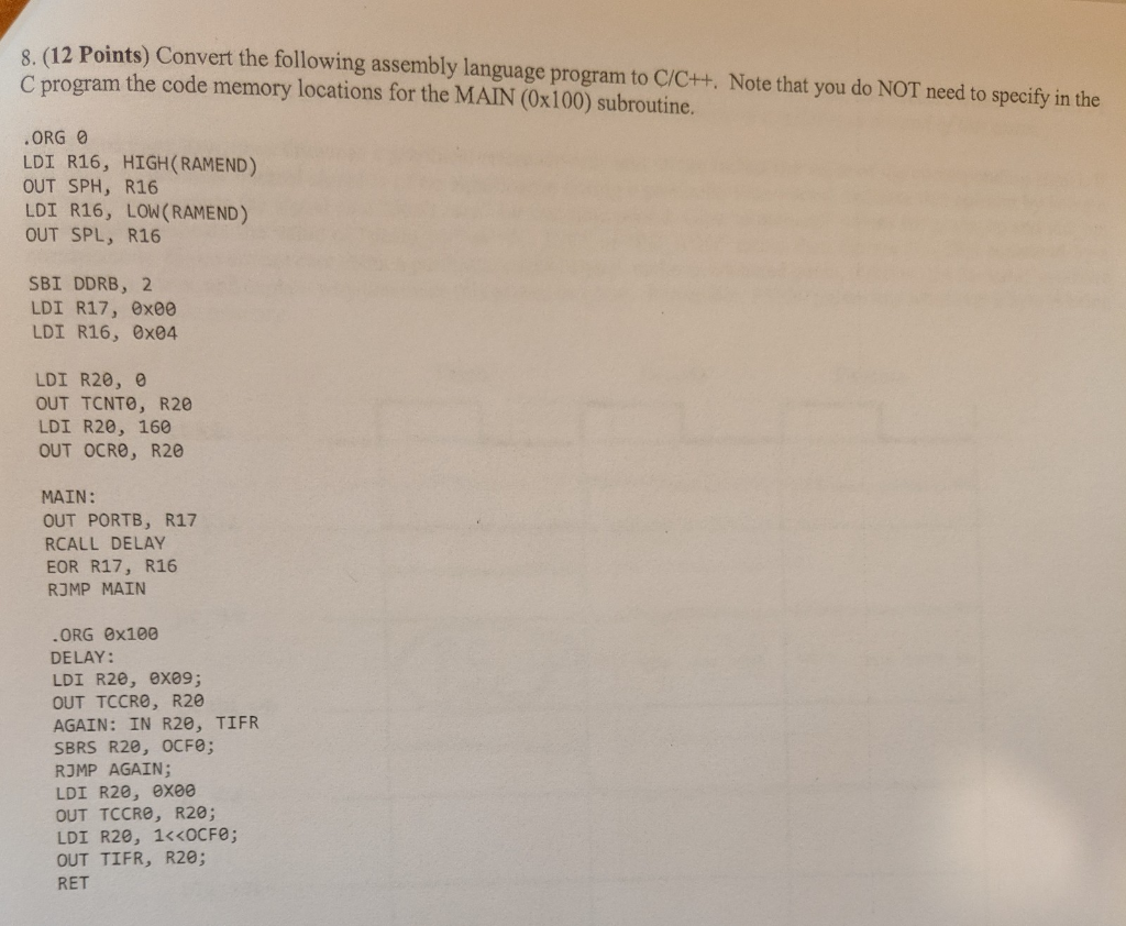 8 (12 Points) Convert the following assembly language | Chegg.com