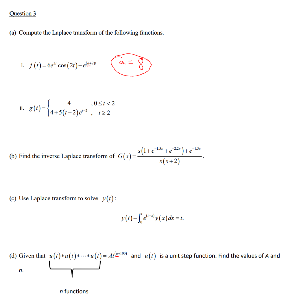 Solved Question 3 A Compute The Laplace Transform Of The