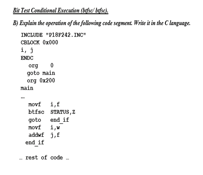 Solved Bit Test Conditional Execution (btfsc/btfsc). B) | Chegg.com