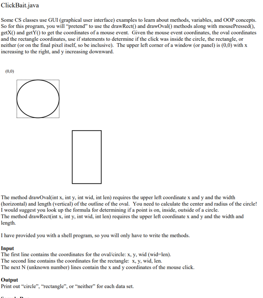 ClickBait.java Some CS classes use GUI (graphical | Chegg.com