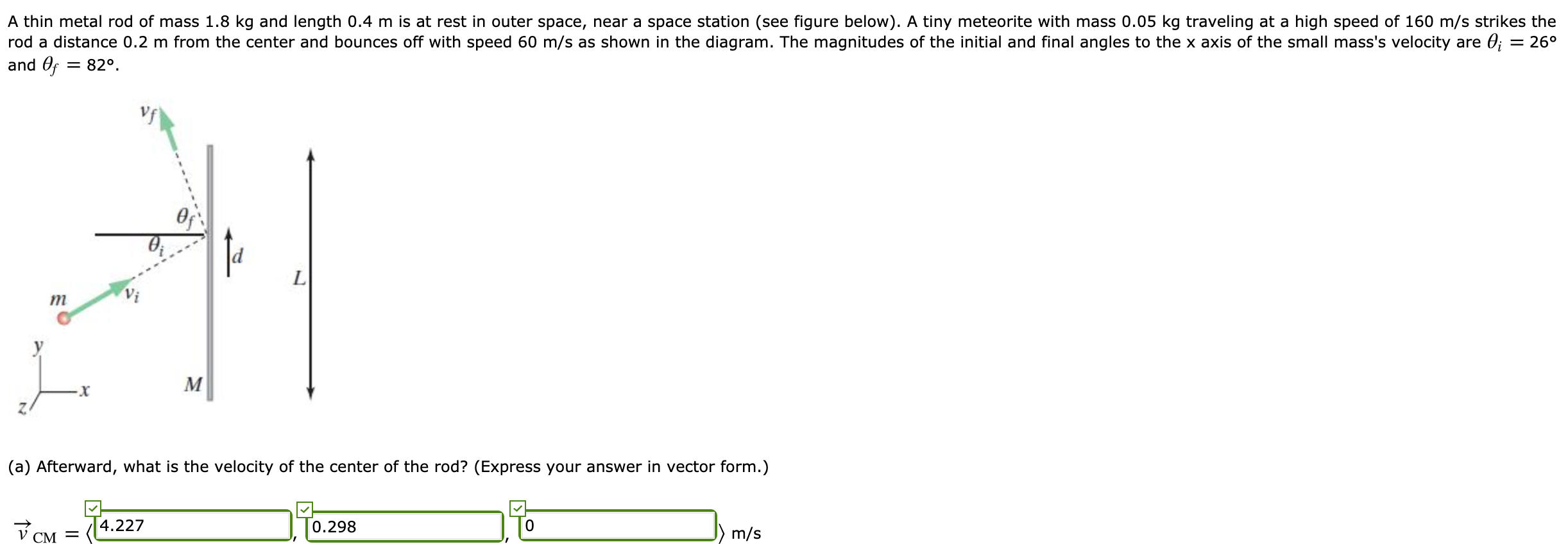 Solved A thin metal rod of mass 1.8 kg and length 0.4 m is