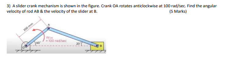 Solved 3) A slider crank mechanism is shown in the figure. | Chegg.com