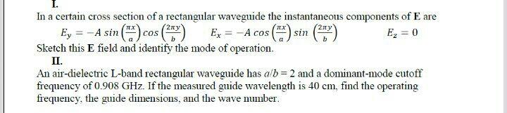 Solved In a certain cross section of a rectangular waveguide | Chegg.com