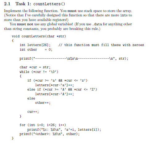Solved 2.1 Task 1: countLetters() Implement the following | Chegg.com
