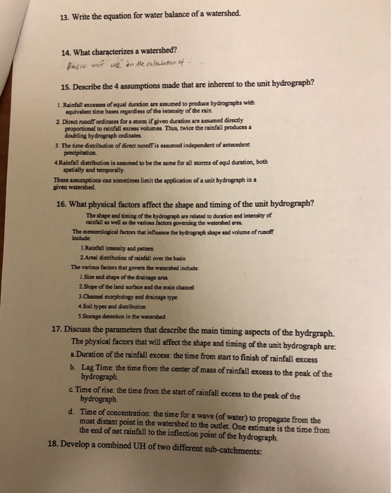 Solved 13. Write the equation for water balance of a