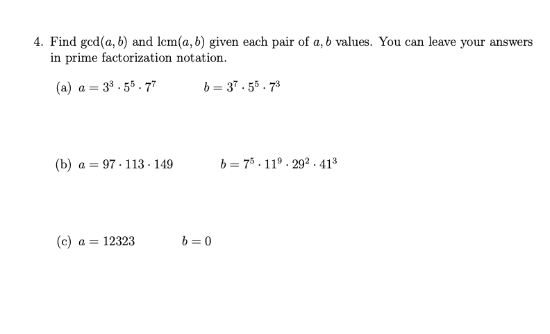 Solved 4. Find Gcd(a,b) And Lcm(a,b) Given Each Pair Of A,b | Chegg.com