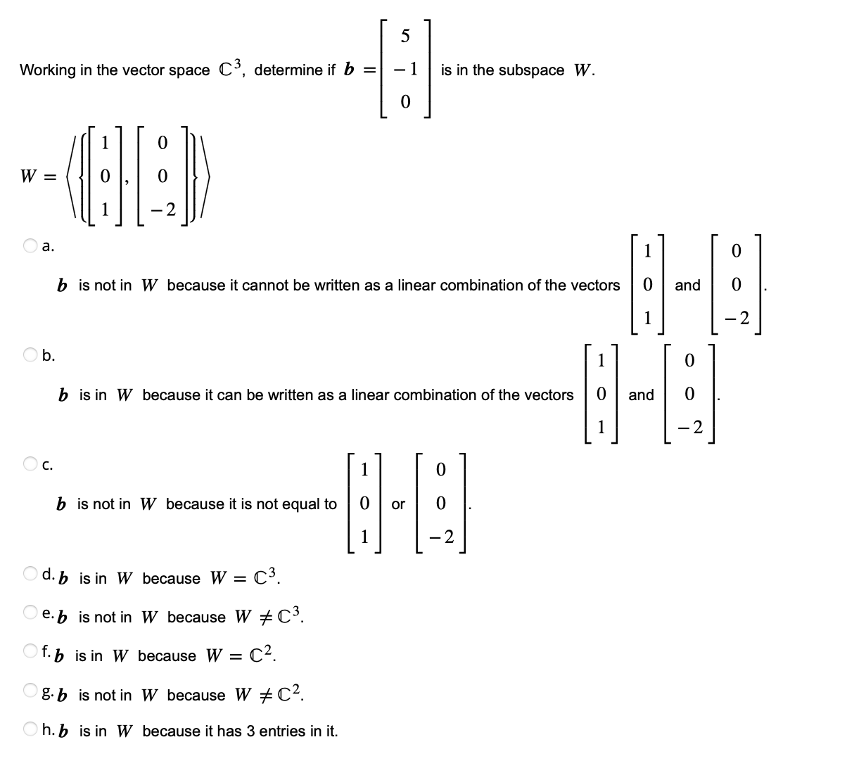 Solved Working in the vector space C3, determine if | Chegg.com