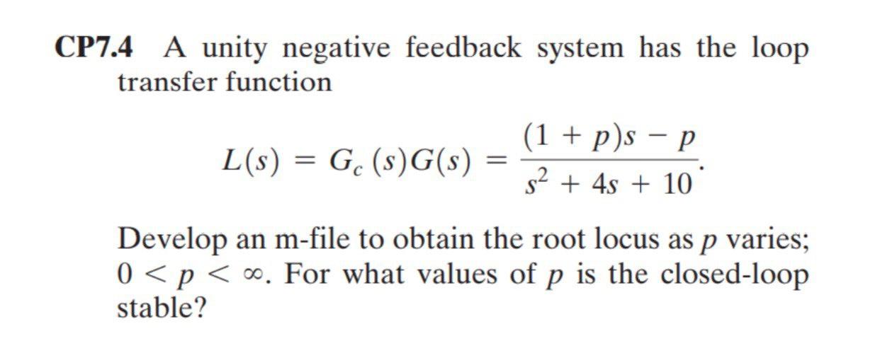 Solved Cp74 A Unity Negative Feedback System Has The Loop 4164