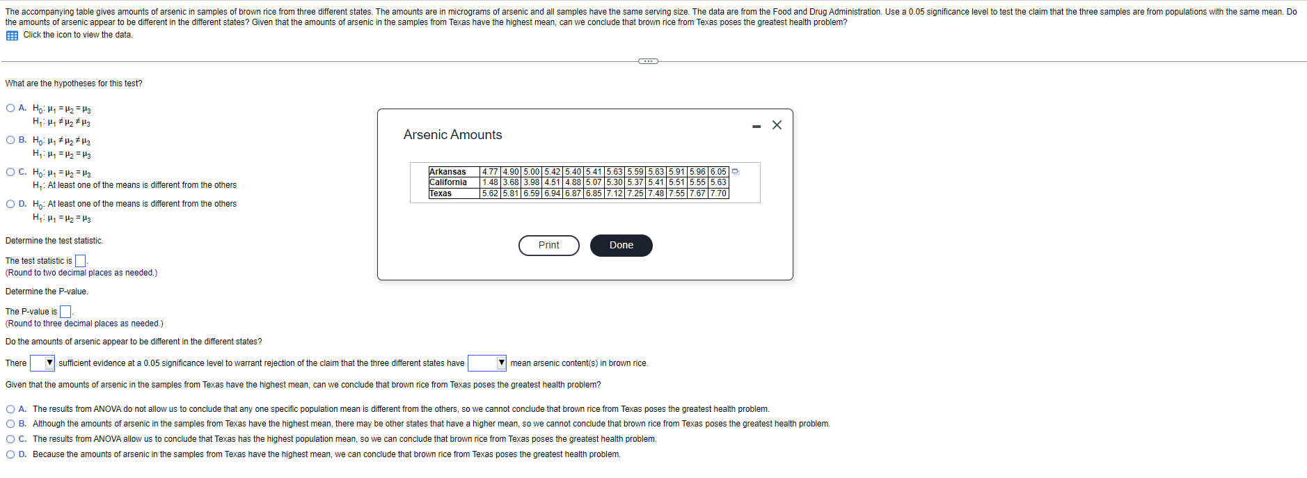 Solved The table gives amounts of arsenic in