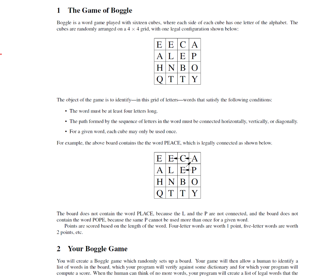 Boggle is a word game played with sixteen cubes Chegg