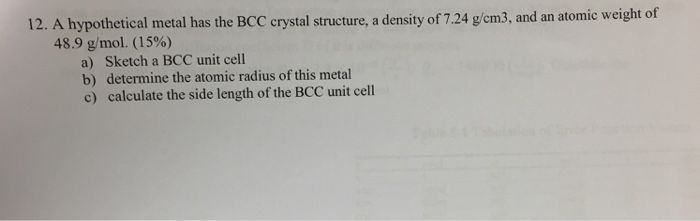 Solved 12. A hypothetical metal has the BCC crystal | Chegg.com