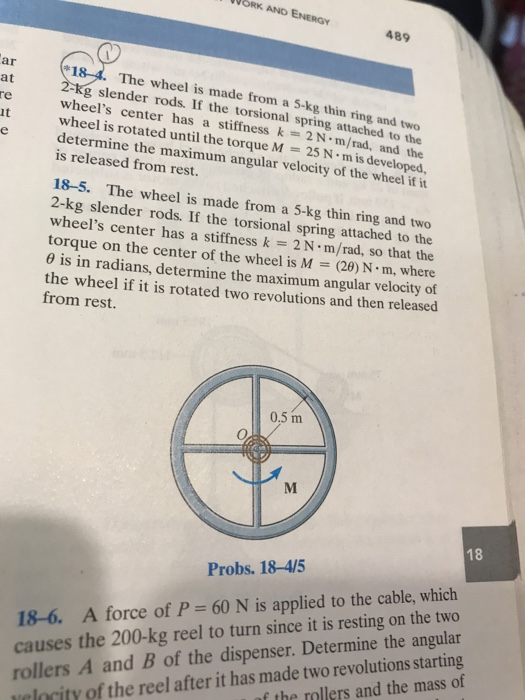 Solved 18-4. The wheel is made from a 5-kg thin ring and two | Chegg.com