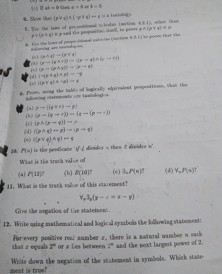 Solved 11 Puu (c) If ab =0 then a = 0 or b = 0. 6. Show that | Chegg.com