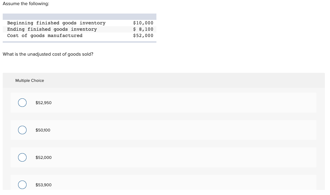 Solved Assume the following Beginning finished goods