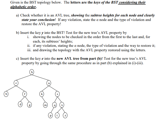 Given is the BST topology below. The letters are the | Chegg.com