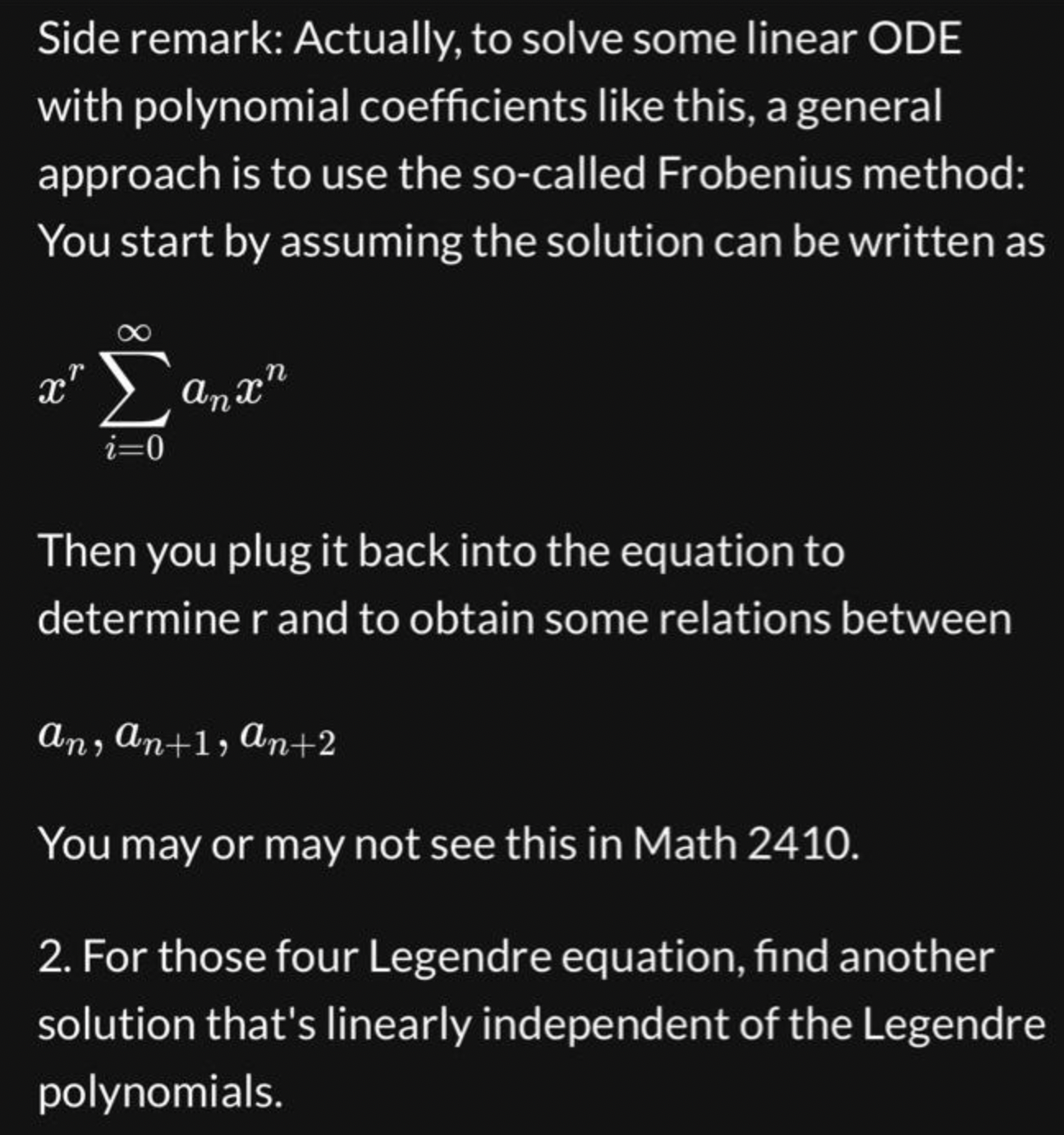 Solved the legendre equations are the second order linear chegg