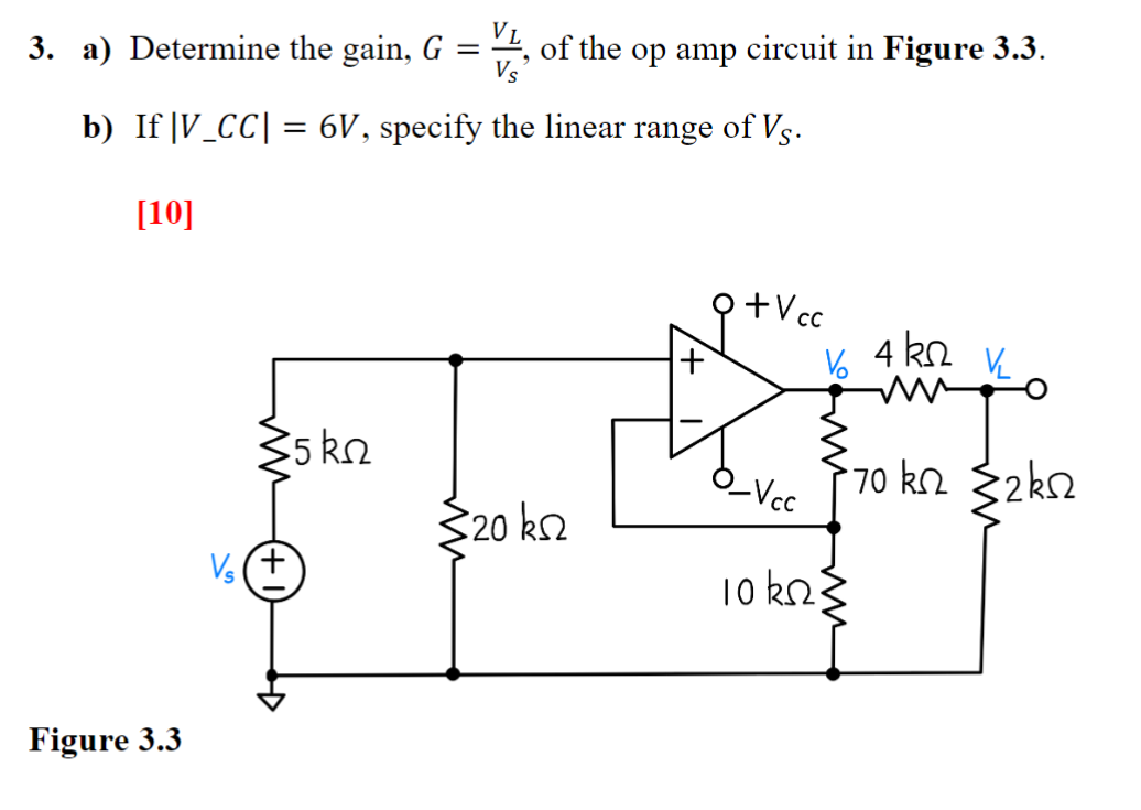 Solved 3. a) Determine the gain, G=VSVL, of the op amp | Chegg.com