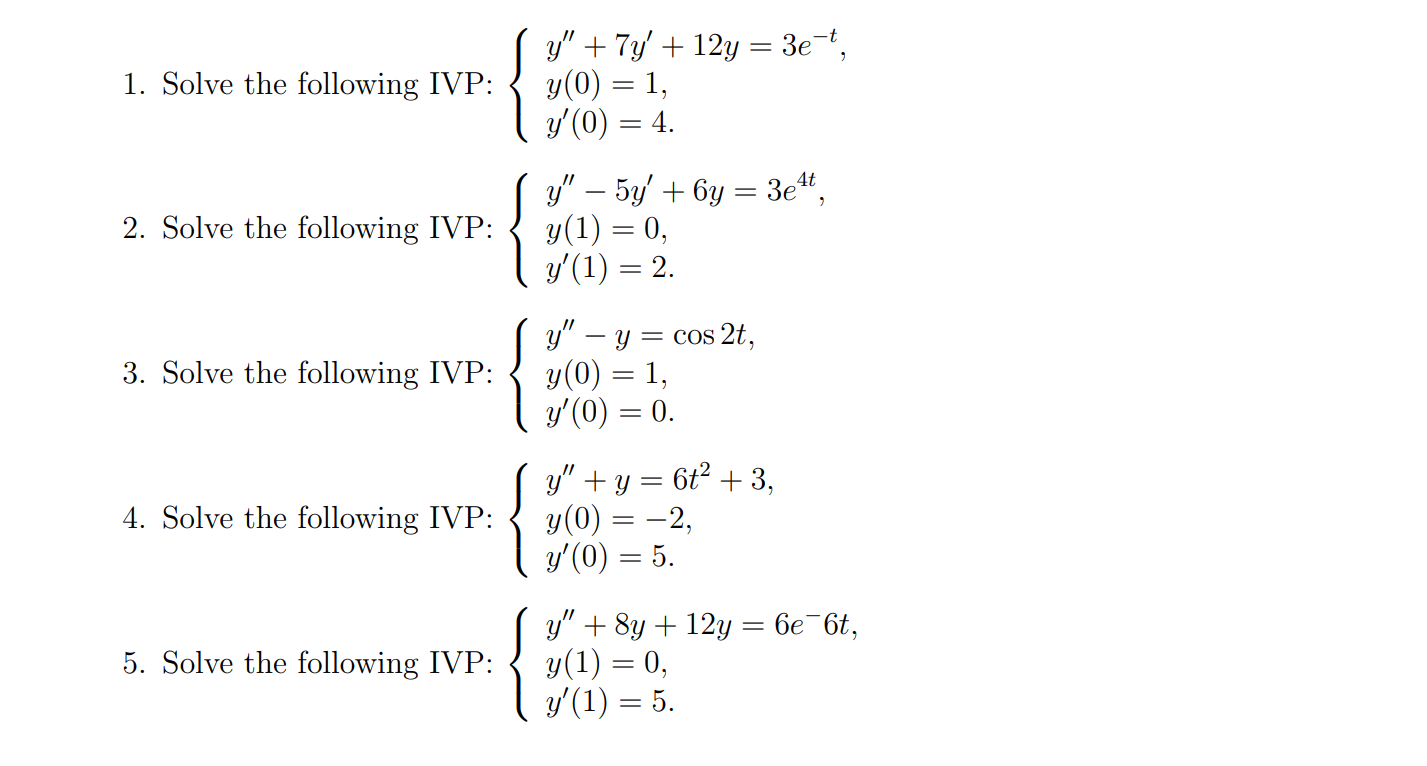 \( \begin{array}{l}\left\{\begin{array}{l}y^{\prime \prime}+7 y^{\prime}+12 y=3 e^{-t}, \\ y(0)=1, \\ y^{\prime}(0)=4 .\end{a