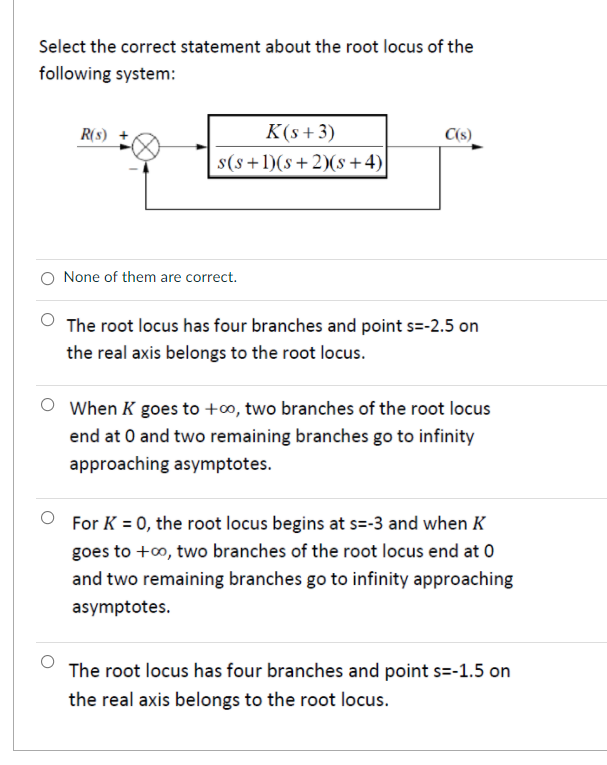 Solved Select the correct statement about the root locus of | Chegg.com