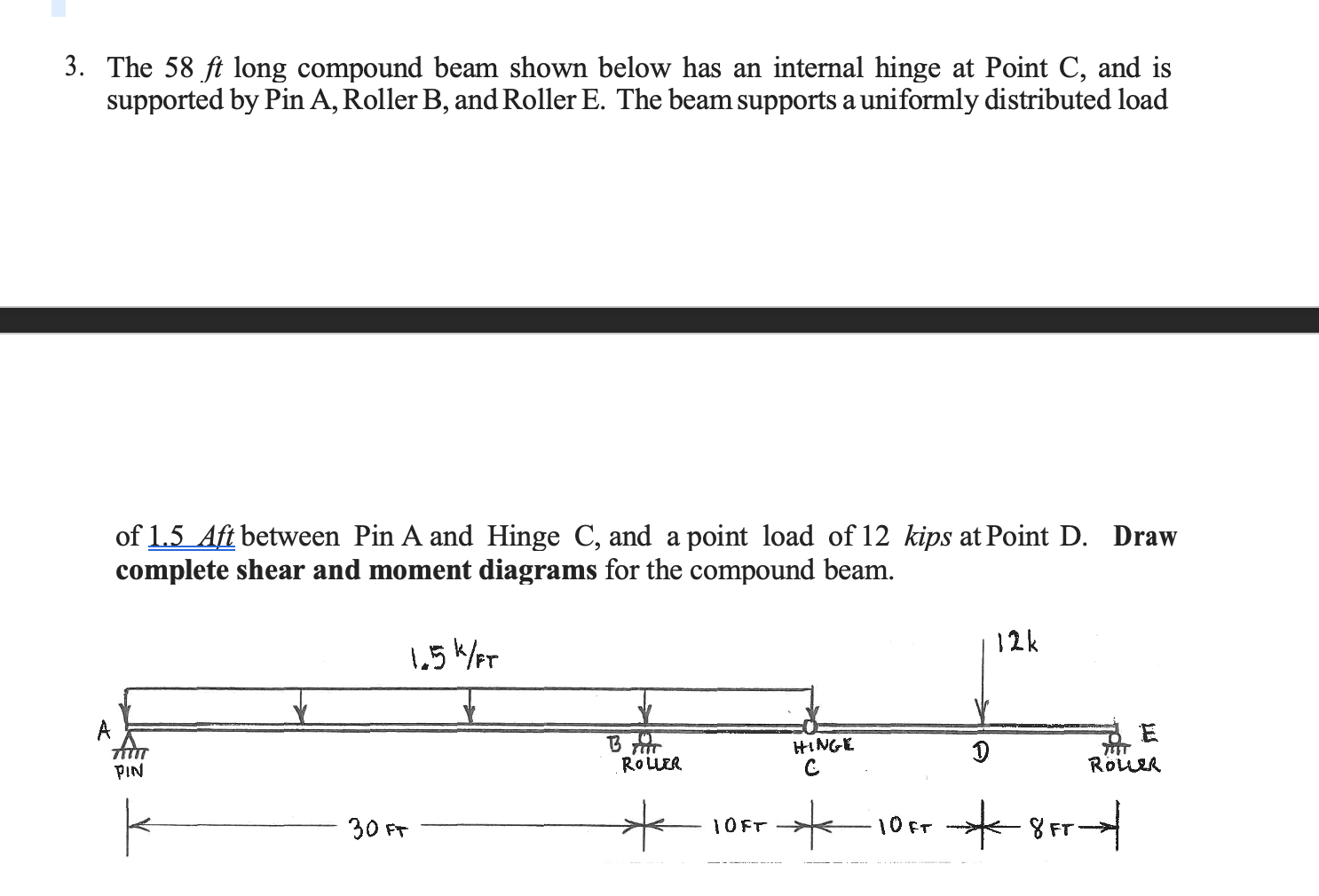 Long Compound Solved 3. The 58 ft long compound beam shown below has an | Chegg.com