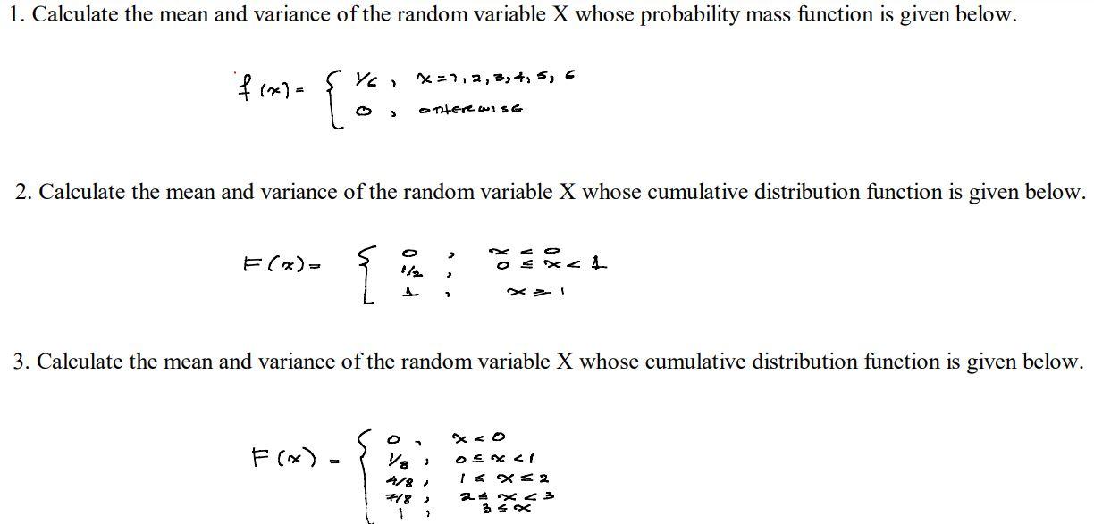 Solved f(x)={1/6,x=1,2,3,4,5,60, orterewise 2. Calculate | Chegg.com