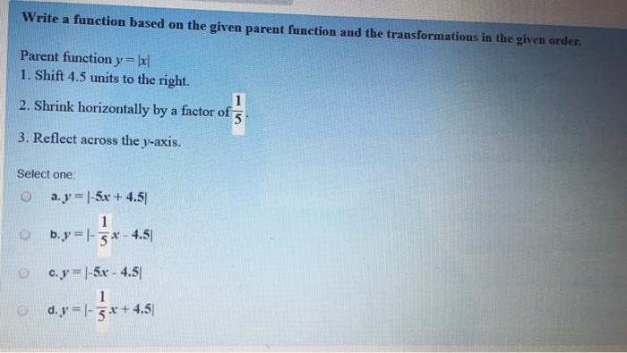 Solved Write a function based on the given parent function | Chegg.com