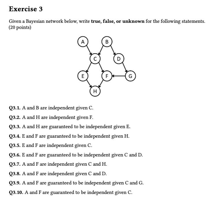 Solved Given A Bayesian Network Below, Write True, False, Or | Chegg.com