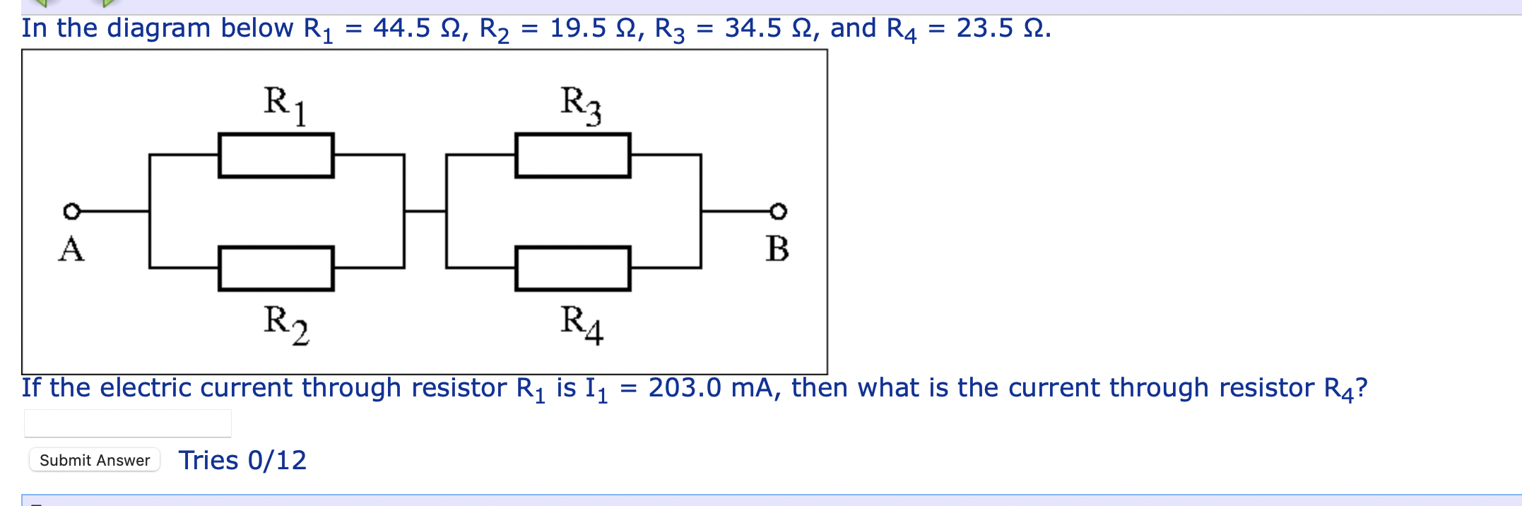 Solved In the diagram below R1=44.5Ω,R2=19.5Ω,R3=34.5Ω, and | Chegg.com