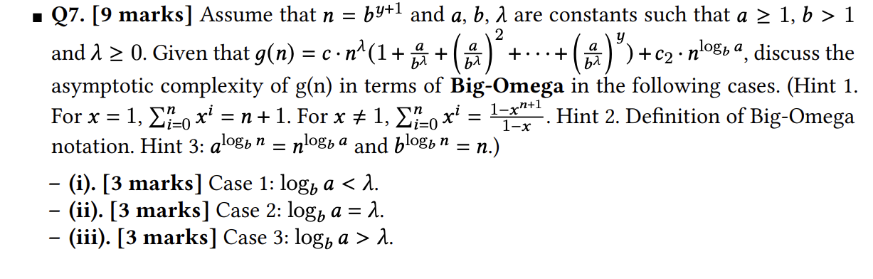 Solved • Q7. [9 marks] Assume that n = by+1 and a, b, 1 are | Chegg.com